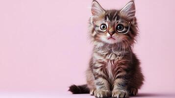 Ảnh mèo con vói phông nền màu hồng, chỉ thấy cái mặt và hai tai nhô ra.