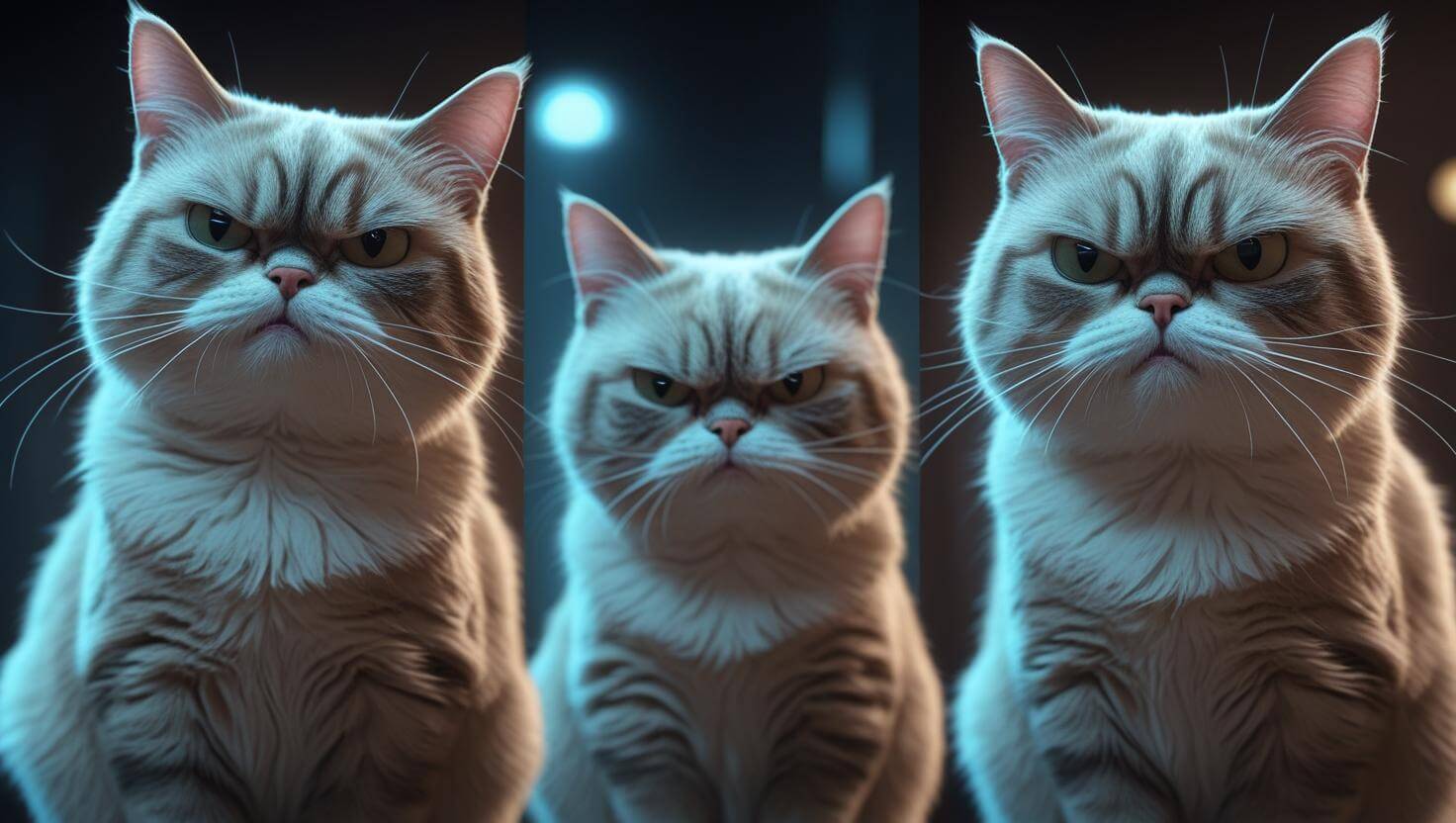 Ảnh meme mèo khinh bỉ lạnh lùng, tai cụp nhẹ, ánh mắt như đang phán xét cuộc đời.