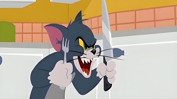 Meme mèo cầm dao trong khung cảnh đầy ám khí