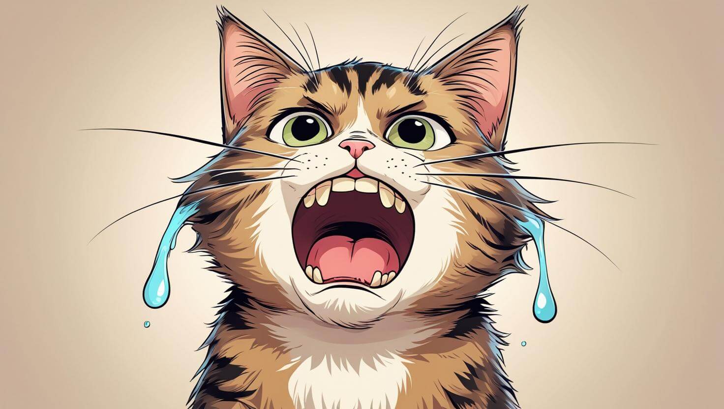 Hình meme mèo khóc tủi thân, ngồi nép vào góc, đôi mắt long lanh, tai gập lại.