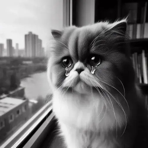 Meme mèo ngồi sát cửa sổ thể hiện u sầu mơ hồ