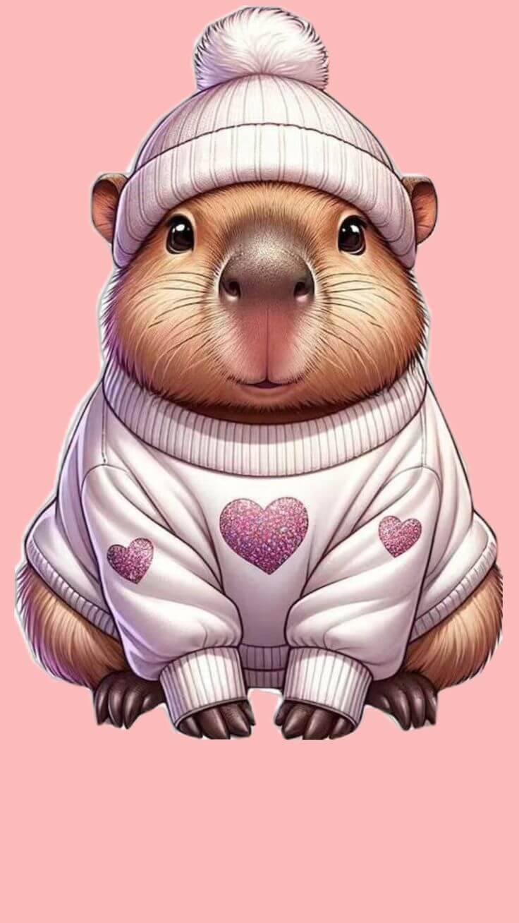 Capybara chibi nháy mắt, trái tim bay ra