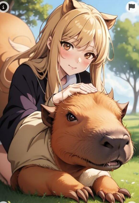 Capybara anime tóc bay trong gió