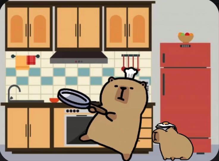Capybara chibi đang nấu ăn