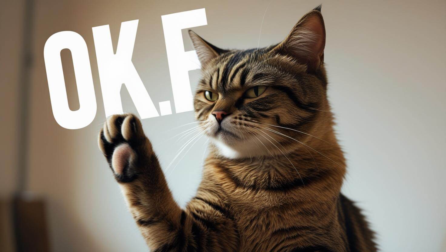 Ảnh meme mèo oke với ánh mắt cam chịu, biểu cảm chấp nhận số phận đầy mệt mỏi.