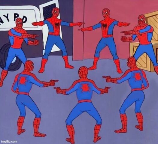 Meme nhiều người nhện chỉ tay