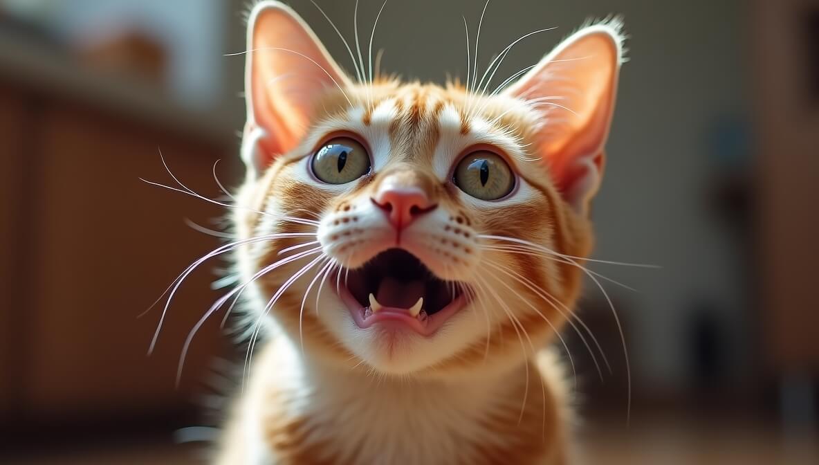 Ảnh mèo meme sợ hãi, biểu cảm kiểu “đừng nhìn tui, tui không làm gì hết”.