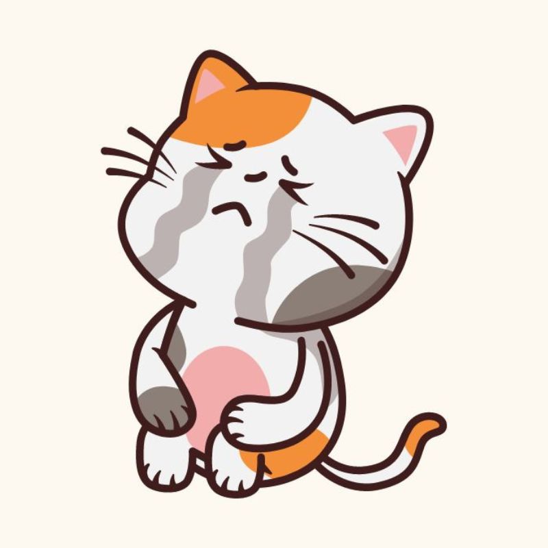 Ảnh meme mèo đượm buồn, môi mím, tai gập nhẹ, ánh mắt xa rời.