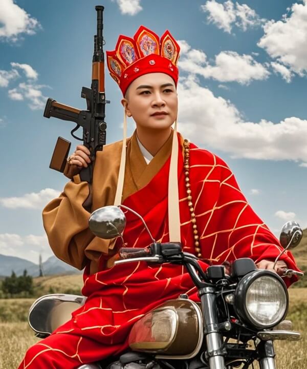 Nhà sư từ bi vác súng trường tạo dáng gangster siêu bá đạo