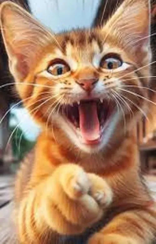 Meme chế mèo bật cười thể hiện khoảnh khắc liếc nửa mắt.