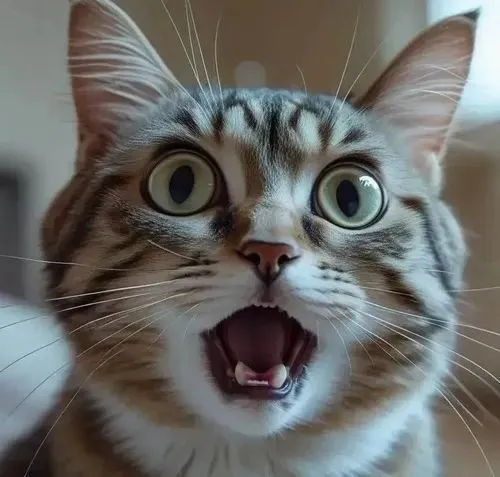 Meme hài mèo Anh lông ngắn mở miệng và đôi tai dựng thẳng