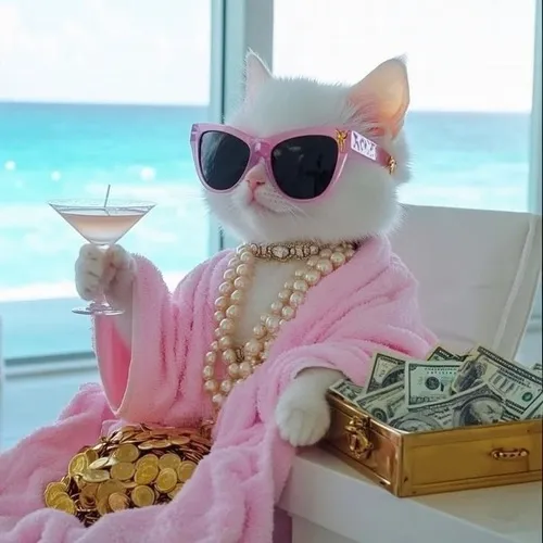 Meme hài mèo phê men đặt tay lên lon giữa bàn tròn