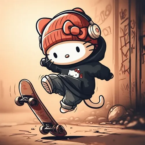 Ảnh avatar Hello Kitty phủ chrome hồng retro-future