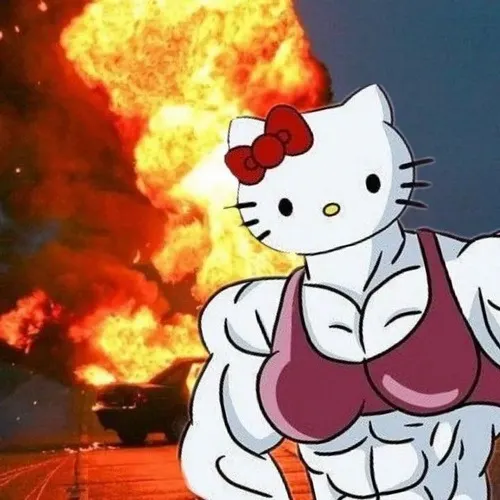 Ảnh troll Kitty lực sĩ cường lực đứng trước gương soi phòng gym