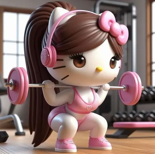 Hình meme hài Kitty tăng cơ vai rộng bất ngờ nhưng mặt tròn hiền