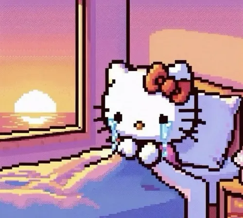 Hình mèo Kitty buồn làm rõ tâm trạng chạm đến vùng cảm xúc tinh tế