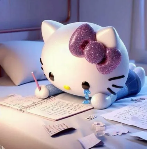 Mèo hồng u sầu cúi đầu bên phông nền pastel.