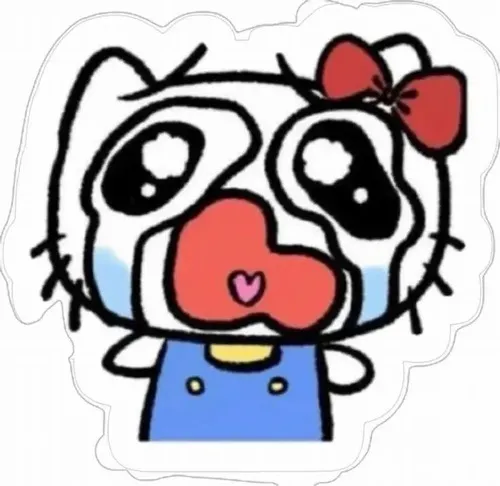 Mèo hồng u sầu thả giọt lệ khẽ chạm đường nét bo tròn đặc trưng.