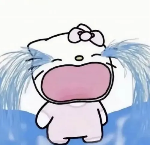 Hello Kitty khóc cho thấy biểu cảm buồn nhẹ.