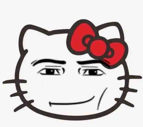 Hình meme hài mèo Hello Kitty cười phúng phính giữa ánh hồng