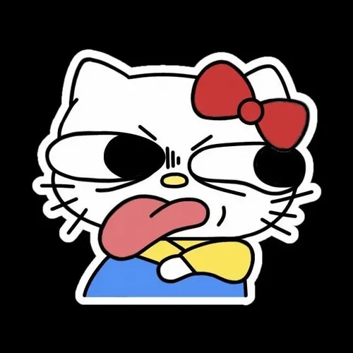 Meme mèo Hello Kitty dễ thương tự nhiên dưới ánh sáng hồng