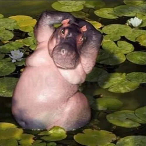 Meme chế hà mã mũm mĩm phản chiếu dòng sông tĩnh lặng