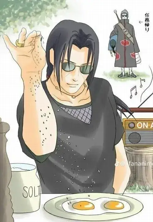 Meme Itachi Uchiha bước đi cô độc giữa màn sương mang nặng gánh nặng diệt tộc
