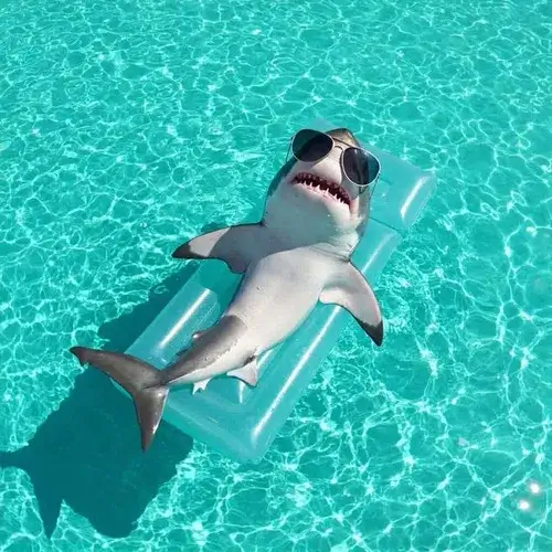 Meme cá mập gắn với cá mập trồi lên nhìn sắc.