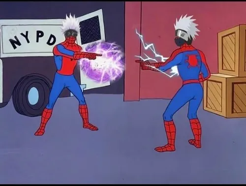 Ảnh meme vui cảnh soi nhau trong kho chứa nhiều kệ hàng