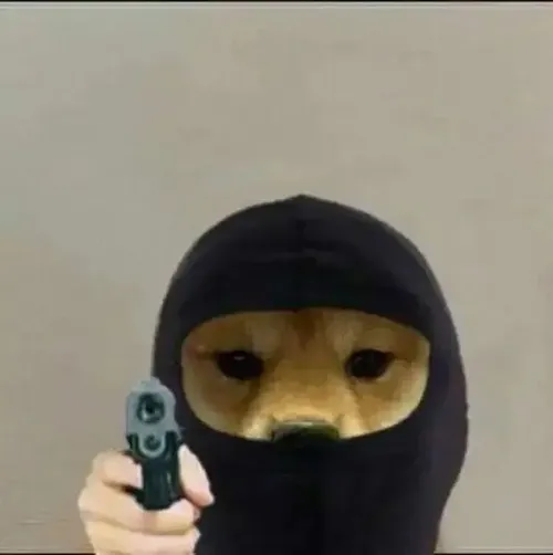 Ảnh chế Shiba xoay súng ngang song song mặt đất