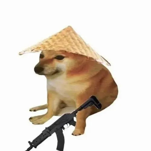 Khoảnh khắc bé Shiba đặt súng cạnh bộ lông xù