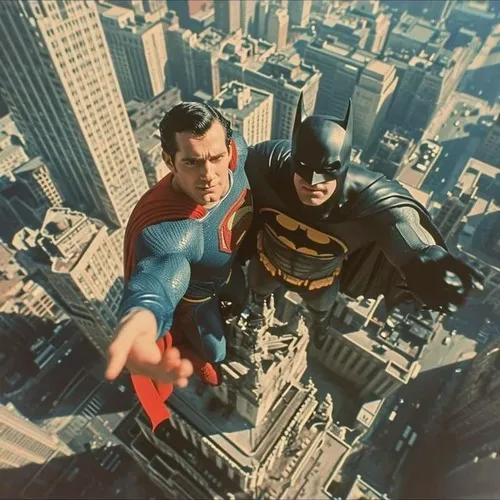 Ảnh troll Batman bắn dây móc còn Superman bay theo troll nhẹ